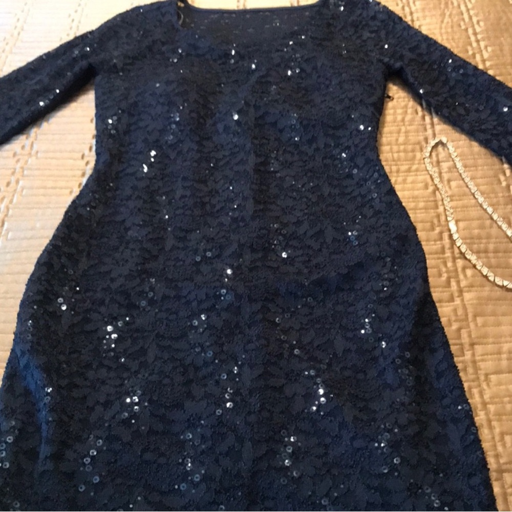My Michelle Blue Sequin Sheath Cocktail Dress
